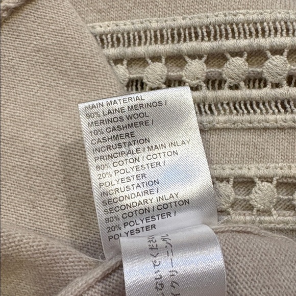 Chloe Merino Wool Cashmere Knit Eyelet Drape Sleeve Poncho Sweater Beige XS - Picture 13 of 13